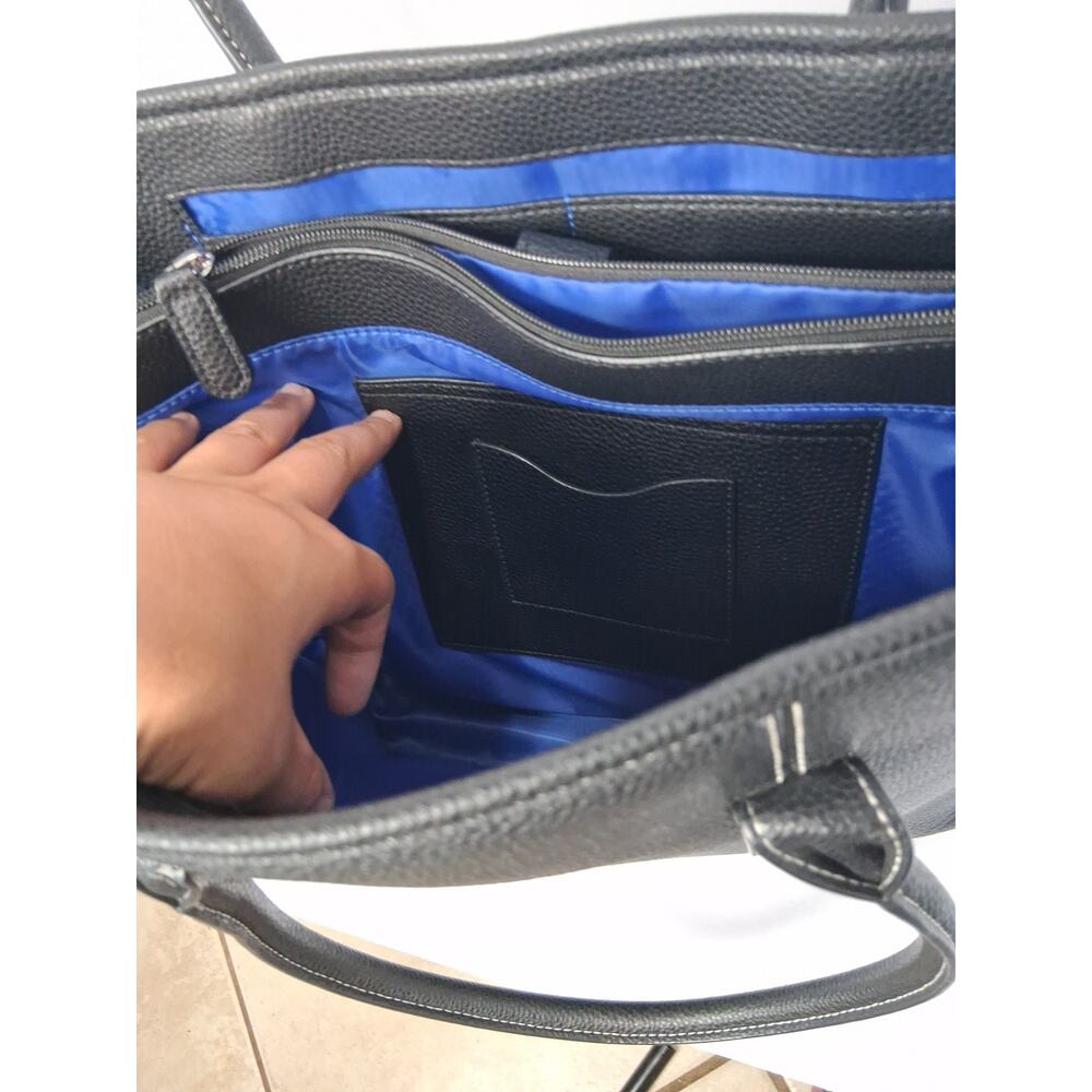 BMW Black Pebbled Genuine Leather Tote Bag - Ladies Top Handle Work & Laptop Bag - Picture 8 of 14